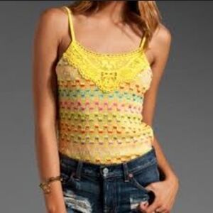 Free People S Crochet & Lace Tank Top Yellow  - Medium